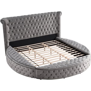 Best Master Furniture Isabella Tufted Velvet Queen Bed with Storage in Gray
