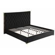 Kressa Velvet Fabric Tufted Queen Platform Bed in Black/Gold