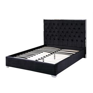 Kressa Velvet Fabric Tufted Queen Platform Bed in Black