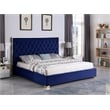 Kressa Velvet Fabric Tufted King Platform Bed in Blue/Gold