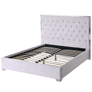 Kressa Velvet Fabric Tufted Cali King Platform Bed in Cream