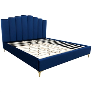 Sicily Velvet Fabric Queen Platform Bed in Blue