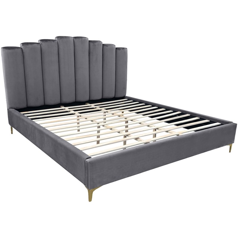 Sicily Velvet Fabric Cali King Platform Bed in Gray