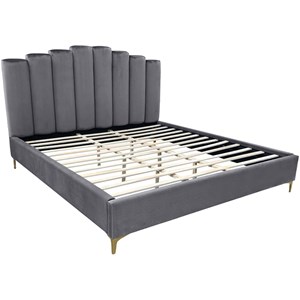 Sicily Velvet Fabric Cali King Platform Bed in Gray
