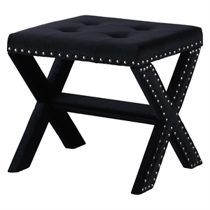 Velvet Fabric Upholstered Square Accent Bench in Black