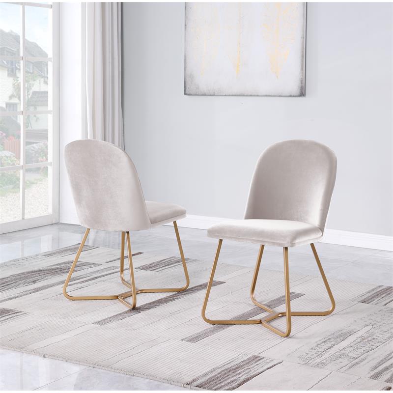 Sunland 2-piece Upholstered Velvet Side Chairs in Beige