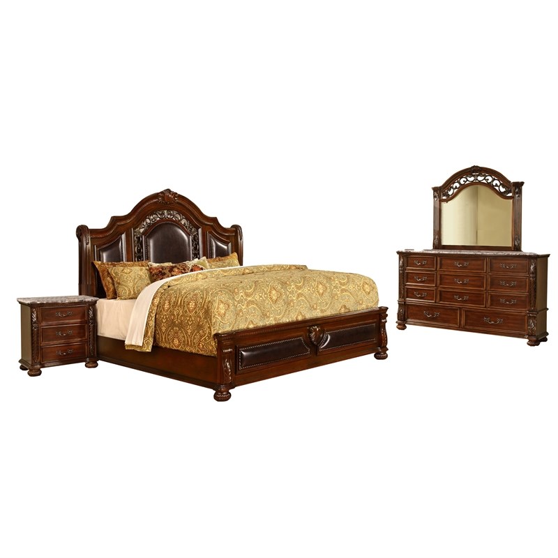 Bessy 5-piece Traditional Cherry Wood Cali King Bedroom Set