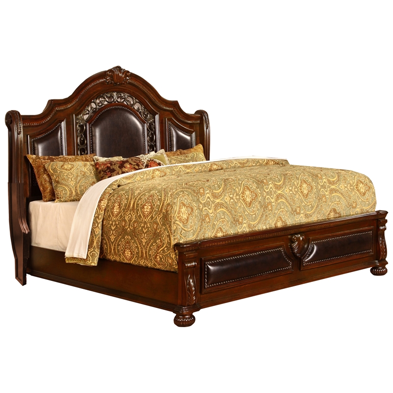 Bessy Traditional Cherry Wood Cali King Platform Bed