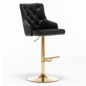 Brightcast 2-piece Velvet Tufted Gold Bar Stools in Black