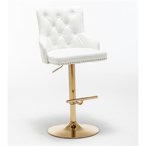 Brightcast 2-piece Velvet Tufted Gold Bar Stools in White