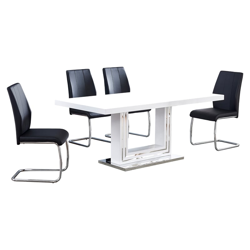 Gudmund 5-piece Modern Dining Set in Black Faux Leather