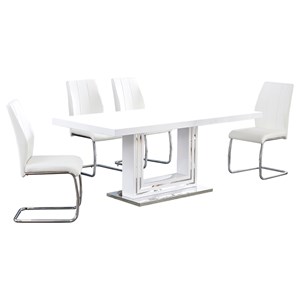 Gudmund 5-piece Modern Dining Set in White Faux Leather