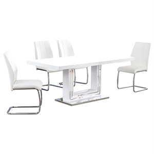 gudmund 5-piece modern dining set in white faux leather