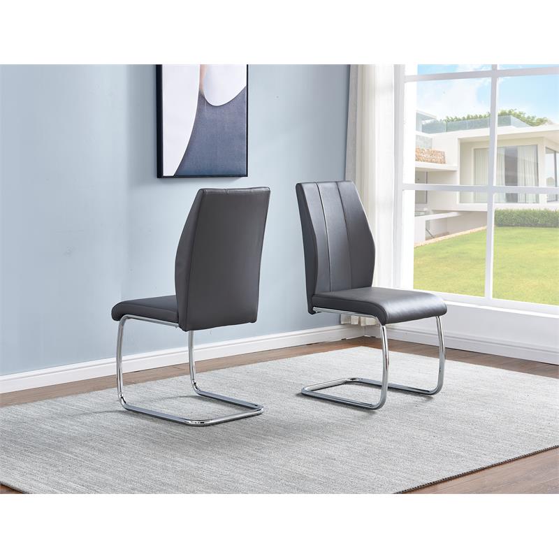 Gudmund 2-piece Modern Dining Chairs in Gray Faux Leather