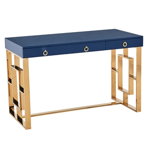 brooks 3 drawer wood and stainless steel frame writing desk - blue/gold