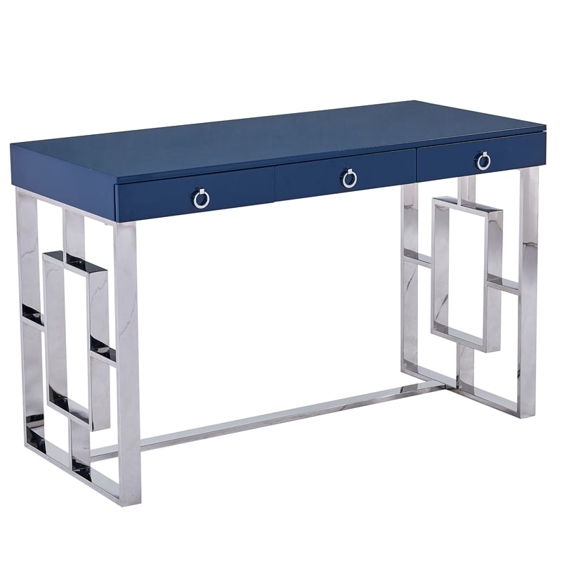 Brooks 3 Drawer Wood and Stainless Steel Frame Writing Desk Blue