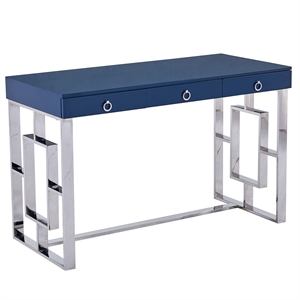brooks 3 drawer wood and stainless steel frame writing desk - blue/silver