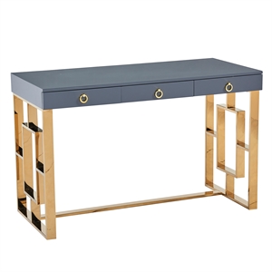 brooks 3 drawer wood and stainless steel frame writing desk - gray/gold