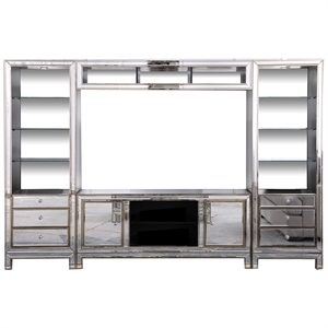 aristotle 4-piece modern silver mirrored wood entertainment center