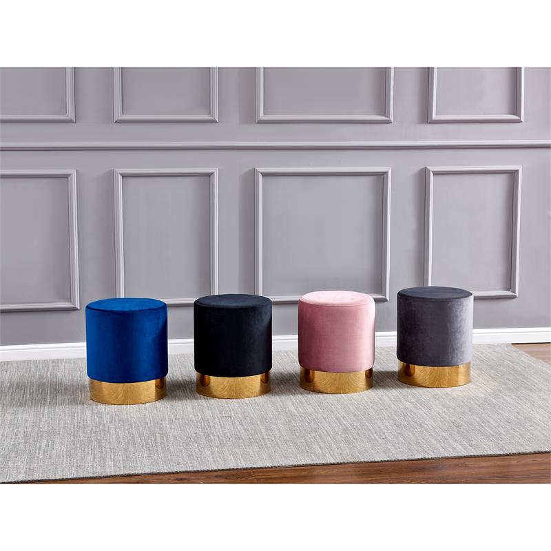 Round Modern Velvet Accent Stool in Gray