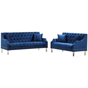 tao tufted velvet with acrylic legs sofa and loveseat set in blue