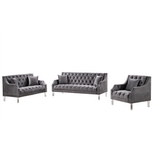 tao tufted velvet with acrylic legs living room set in gray