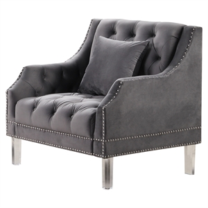 tao tufted velvet with acrylic legs accent chair in gray