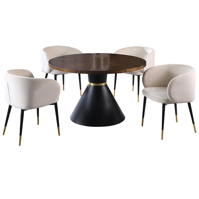 Hemingway 5-piece Round Dinette Set in Cream Velvet