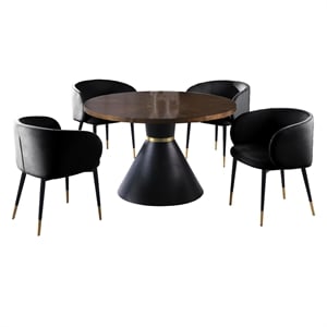 Hemingway 5-piece Round Dinette Set in Black Velvet