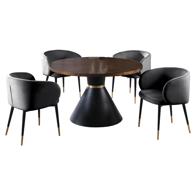 Best Master Furniture Hemingway 5-piece Round Dinette Set in Gray Velvet