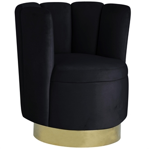 ellis velvet upholstered swivel accent chair in black velvet