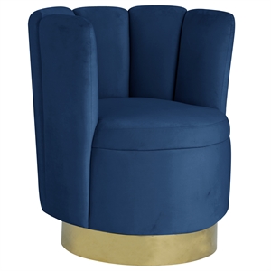 ellis velvet upholstered swivel accent chair in blue velvet