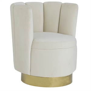 ellis velvet upholstered swivel accent chair in cream velvet