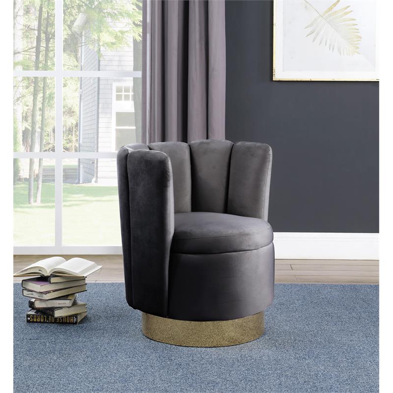 Ellis Velvet Upholstered Swivel Accent Chair in Gray Velvet