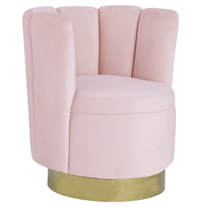 ellis velvet upholstered swivel accent chair in pink velvet