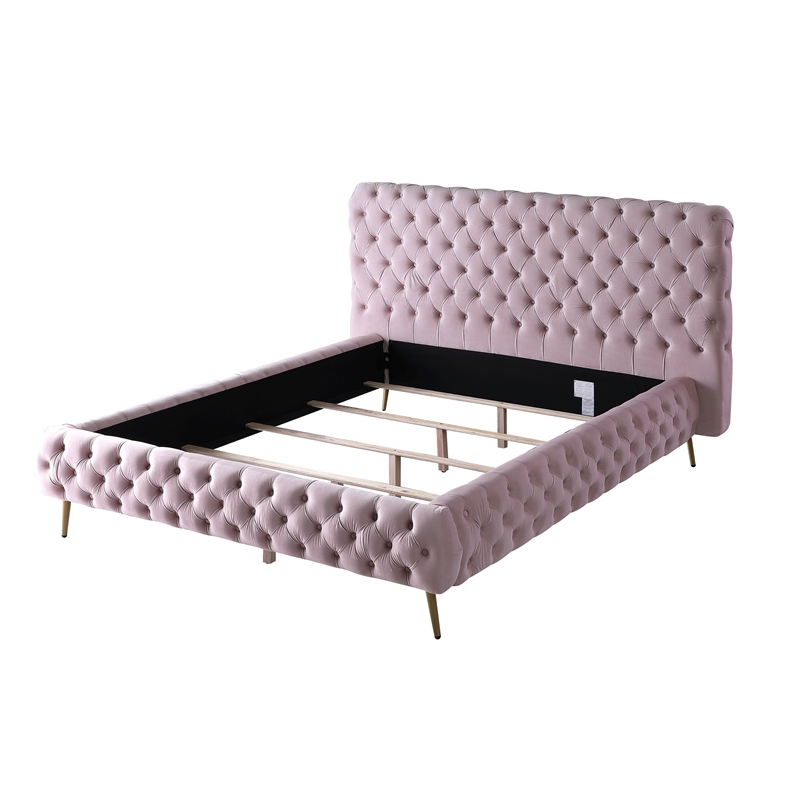 Demeter Velvet Platform Cali King Bed in Pink