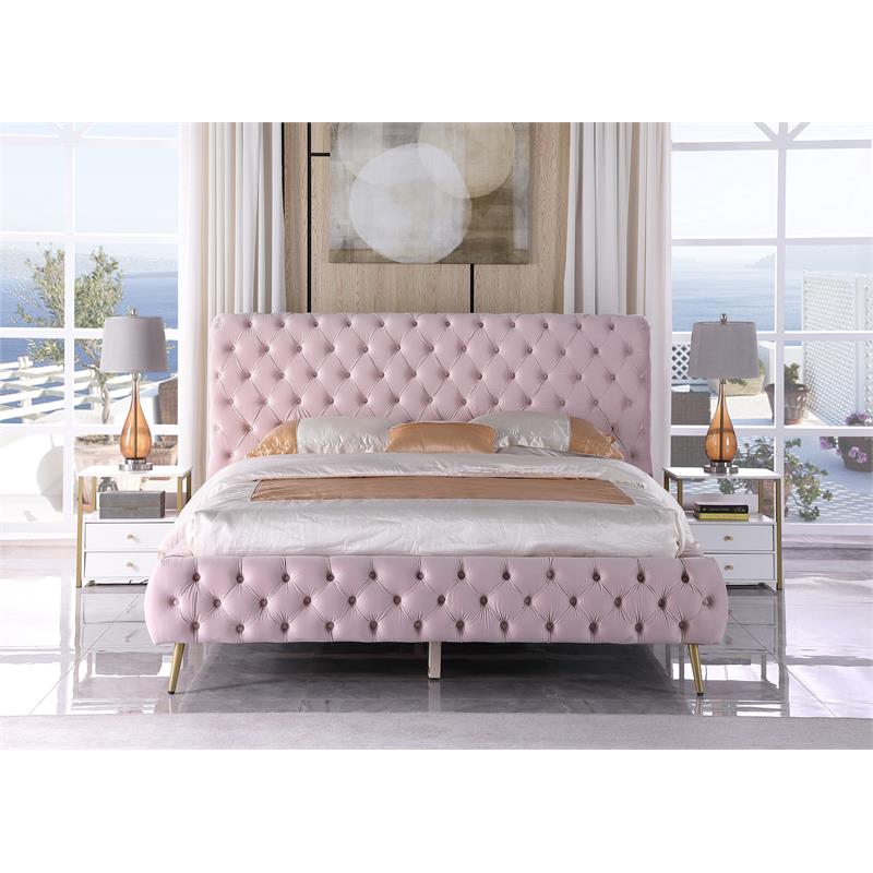 Demeter Velvet Platform Cali King Bed in Pink