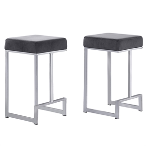 Dorrington Modern Velvet Backless Counter Height Stool in Gray/Silver (Set of 2)