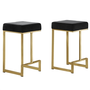 Dorrington Modern Velvet Backless Counter Height Stool in Black/Gold (Set of 2)