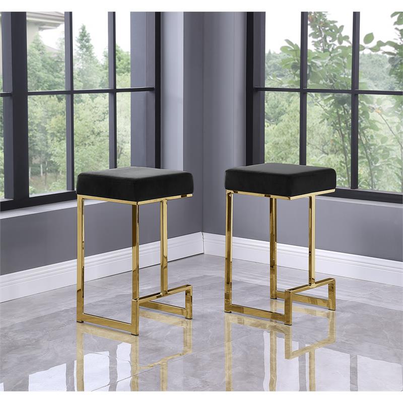 Dorrington Modern Velvet Backless Counter Height Stool in Black/Gold (Set of 2)