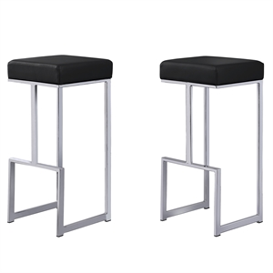 Dorrington Modern Faux Leather Backless Bar Stool in Black/Silver (Set of 2)