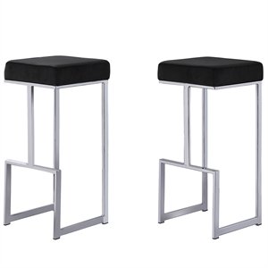 dorrington modern velvet backless bar stool in black/silver (set of 2)