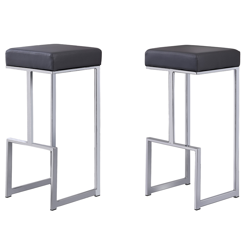 Dorrington Modern Faux Leather Backless Bar Stool in Gray/Silver (Set of 2)