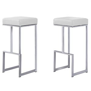 Dorrington Modern Faux Leather Backless Bar Stool in White/Silver (Set of 2)