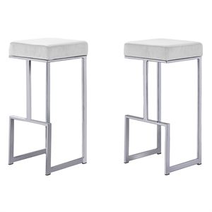 Dorrington Modern Velvet Backless Bar Stool in White/Silver (Set of 2)