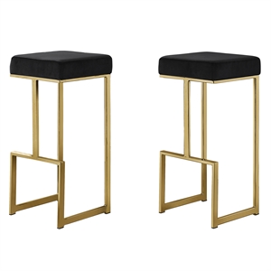 Dorrington Modern Velvet Backless Bar Stool in Black/Gold (Set of 2)
