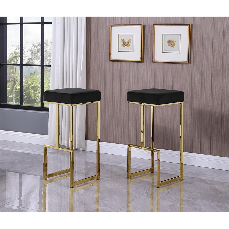 Dorrington Modern Velvet Backless Bar Stool in Black/Gold (Set of 2)