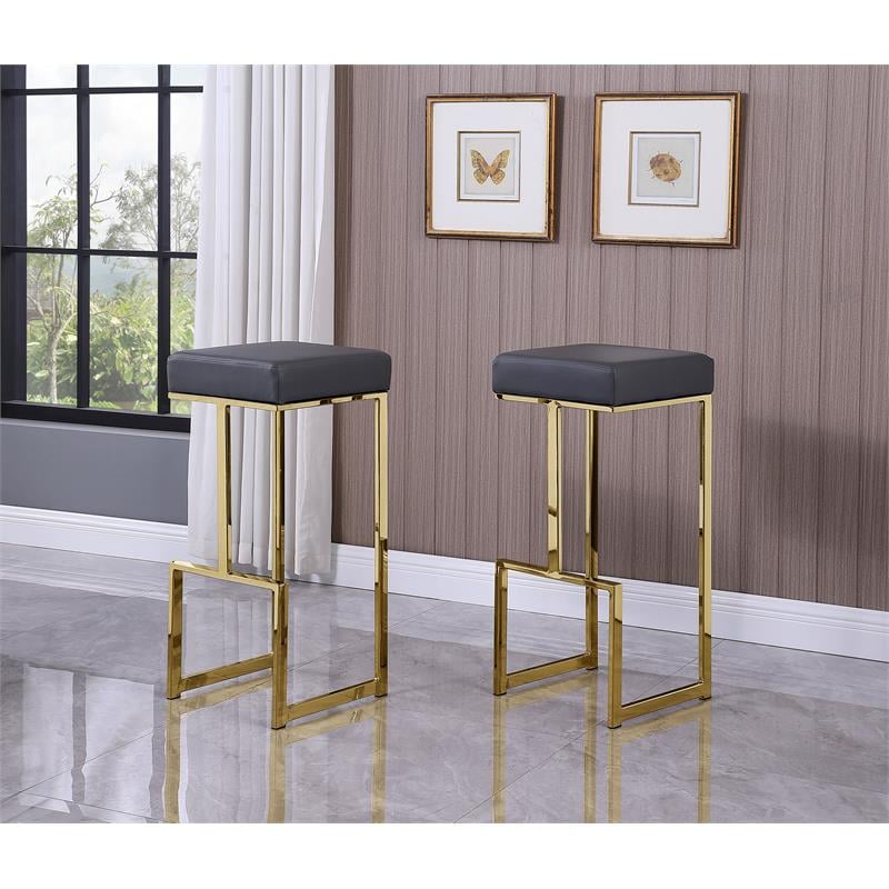 Dorrington Modern Faux Leather Backless Bar Stool in Gray/Gold (Set of 2)