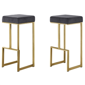 dorrington modern velvet backless bar stool in gray/gold (set of 2)