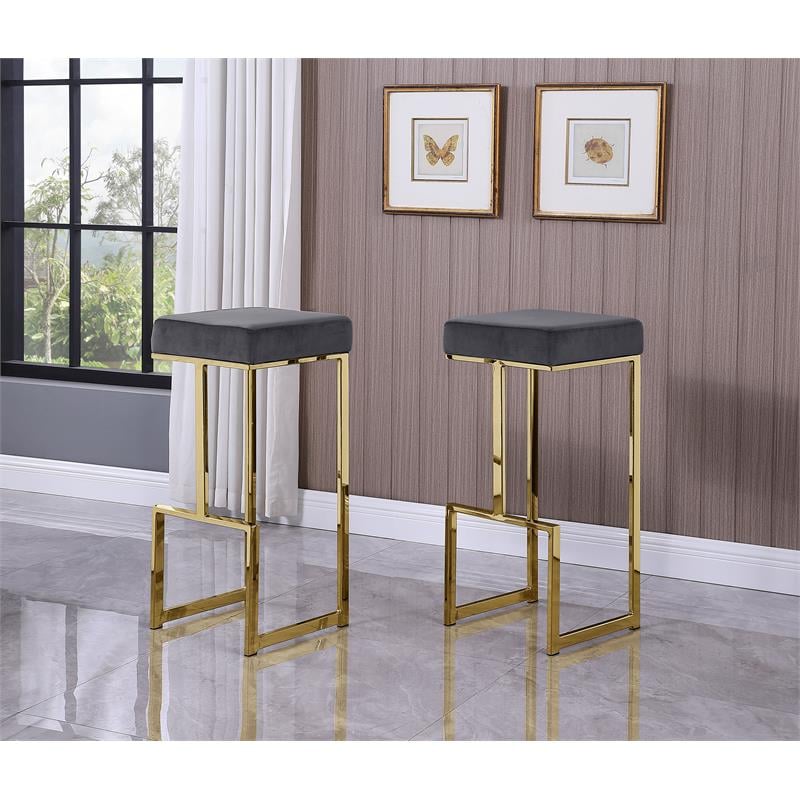 Dorrington Modern Velvet Backless Bar Stool in Gray/Gold (Set of 2)